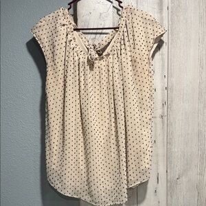 LC Lauren Conrad Cream Blouse with Black Dots
